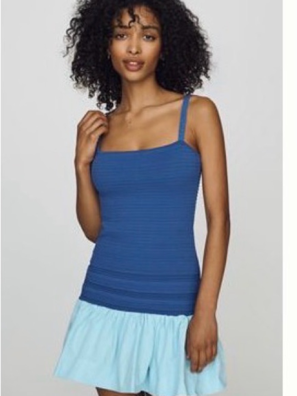 Anthropologie Blue Ribbed Square-Neck Mini Dress